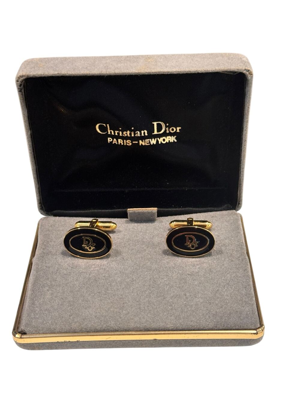 ViNTaGe Christian Dior Gold & Black Enamel Cufflinks Box